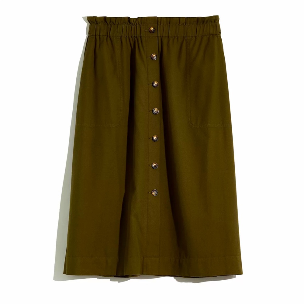 Paperbag Button-Front Midi Skirt
